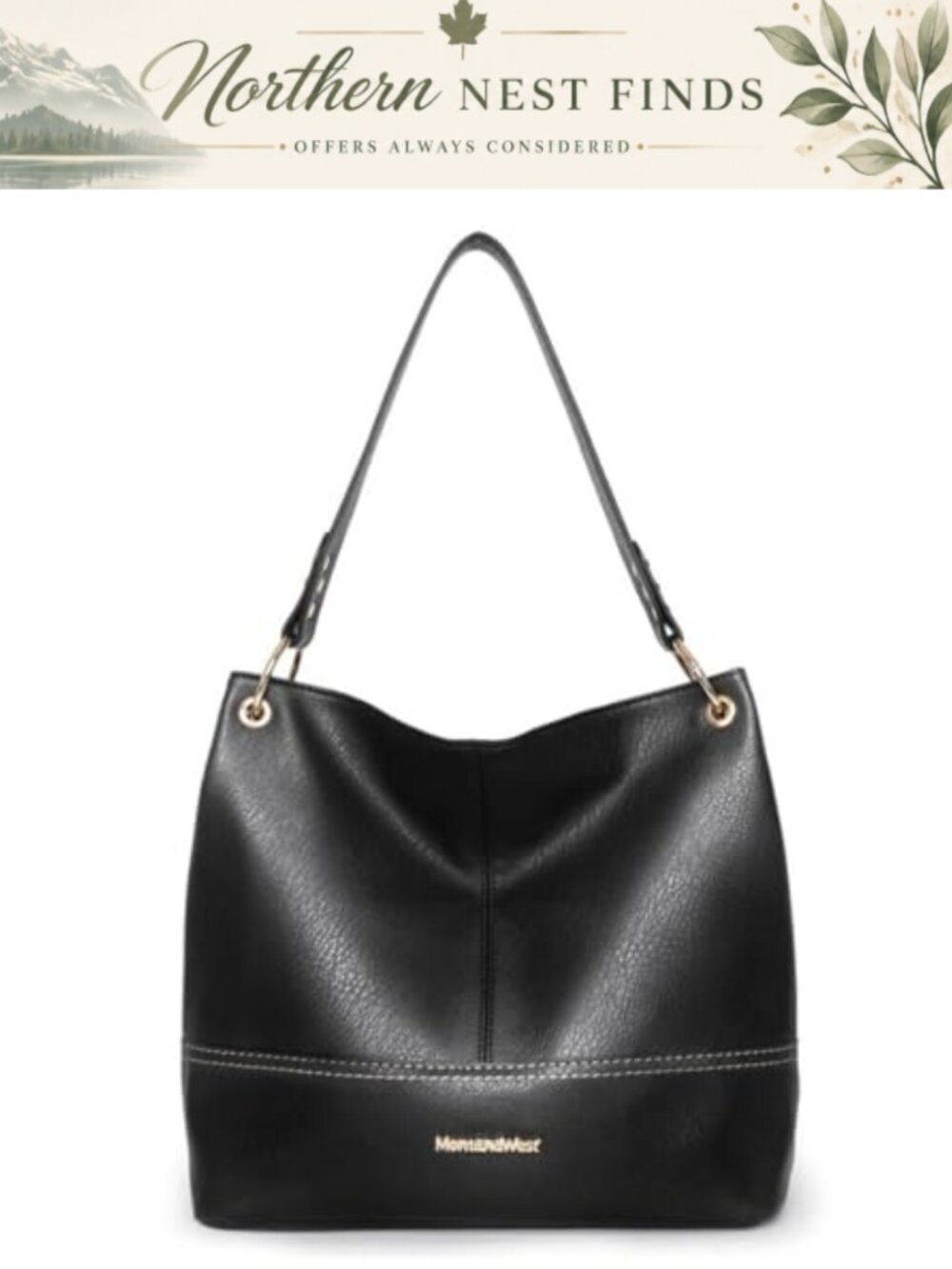 Vegan Leather Hobo Shoulder Bag with Gold Hardware